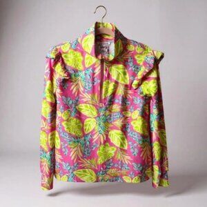 Mary Square Charleston Half Zip in Vine Time Hot Pink
